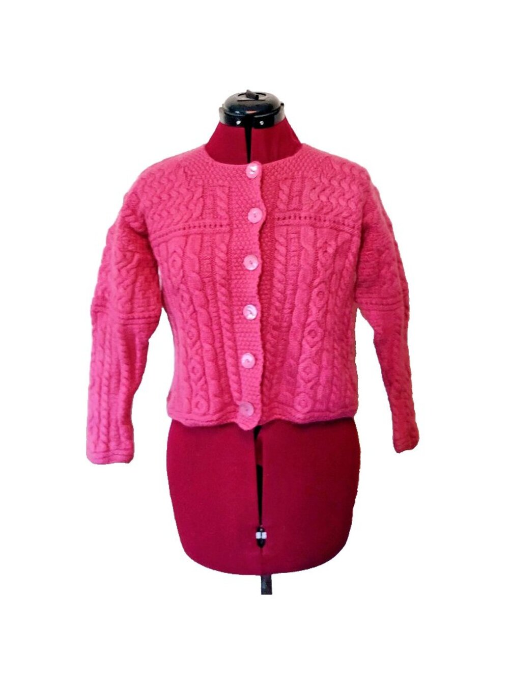 Blarney Woollen Mills Irish Cardigan Women's Small 100% Wool Raspberry Chunky